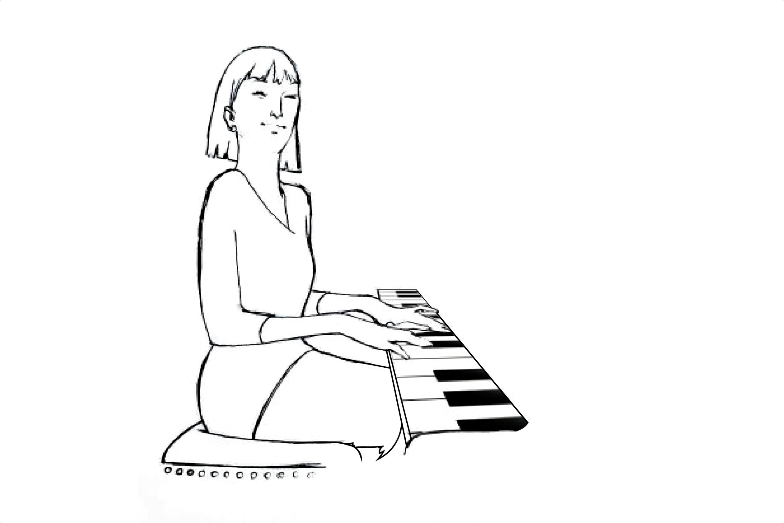 Drawing of Steffi at the piano.